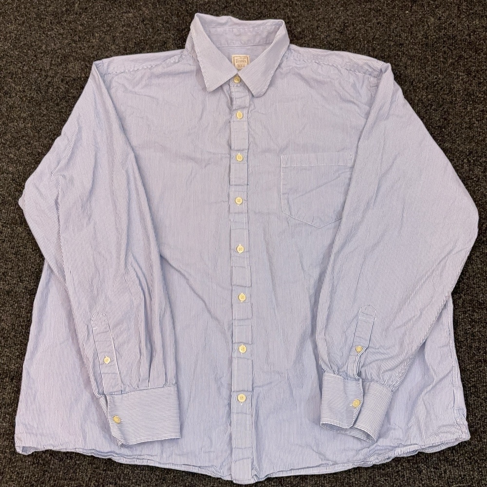 Merona Shirt Mens 2XL Blue Stripe Long Sleeve Button Up Cotton Pocket Casual